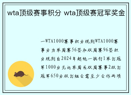 wta顶级赛事积分 wta顶级赛冠军奖金